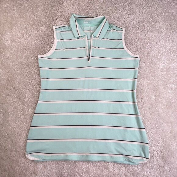 Nike Golf Dri Fit 1/4 Zip Blue Striped Sleeveless Top NEW DEFECT - Picture 1 of 8